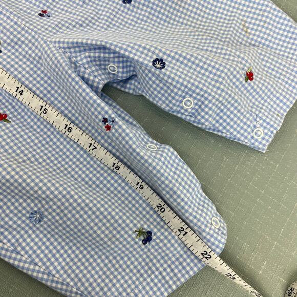 Vintage Mufflings Blue Gingham Fruit & Flower Overalls 9 Months - Picture 6 of 8